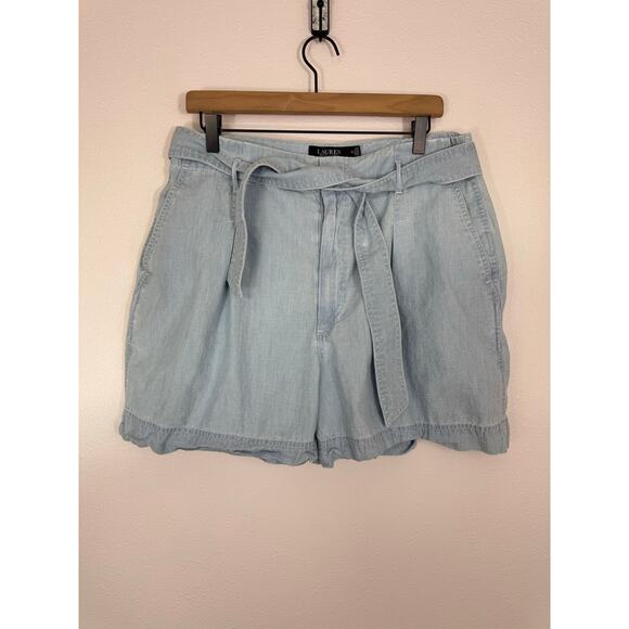 Lauren Ralph Lauren Chambray Belted Shorts Women’s Size 14 - Picture 1 of 5